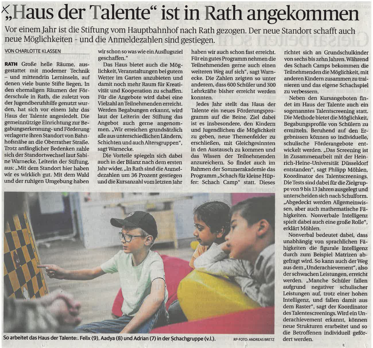 Das Haus der Talente zieht nach Rath